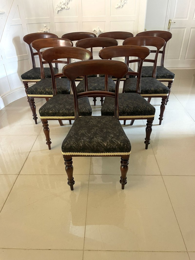 Antique Victorian Set of 10 Quality Mahogany Dining Chairs - Image 3